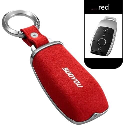 Car Keychain Key Fob Case Cover Genuine Leather+ Galvanized Alloy for 2017 2018 2019 Mercedes-Benz W213 E-Class S-Class C-Class