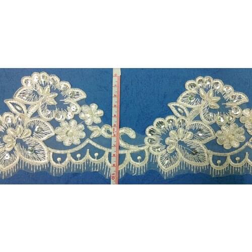 FREE SHIPPING 10.5cm organdy polyester embroidery framed beaded and sequined lace trim,XERY-Z780