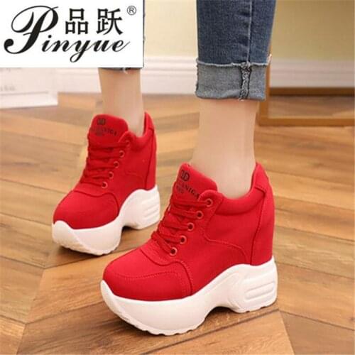Women Platform Trainers Ankle Boots Autumn Mesh White Sneakers 10CM Heels Wedges Boots Breathable Height Increasing Boots Woman
