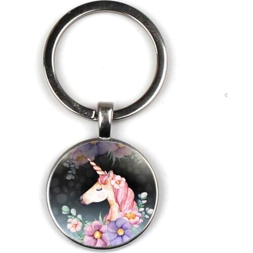 Cute unicorn retro keychain glass cabochon pendant key chain retro handmade jewelry party gift bts keychain