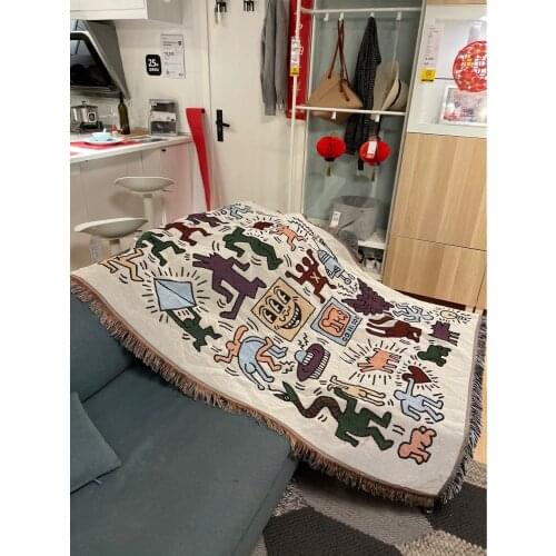 Graffiti Painting Decorative Knitted Blanket Double Slipcover Tassel Sofa Blankets Hanging Tapestry Bed Sheet