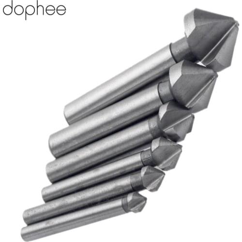 Dophee Woodworking Tool 3 Flute HSS Metals Three Edge Chamfer Chamfering End Mill Cutter Countersink Drill Bit Cutting Tool 6PCS