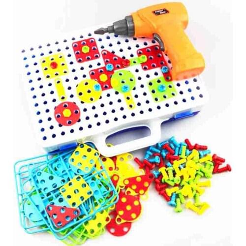 FBIL-Electric Drill Screwing Building Block 3D Creative Mosaic Puzzle Toys Assembly Tools Sets Educational Toy DIY Model Kit