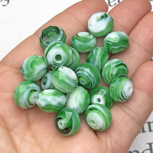 Faceted Rondelle Murano Green Stripe Lampwork Crystal Glass Beads For Jewelry Making Diy Bracelet Women Accessories Findings