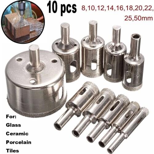 10PCS Hole Saw 8mm - 50mm Diamond Coated Core Hole Saw Drill Bit Set Tools For Tiles Marble Glass Porcelain Drilling Power Tools