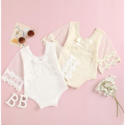 0-24M Cute Newborn Baby Girl Mesh Long Sleeve Solid Color Lace Bow Romper Jumpsuit Princess Girls Clothes