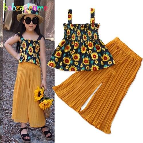 2Piece Summer Baby Girls Boutique Outfits Fashion Sleeveless Flowers Vest+Loose Pants Kids Clothes Children Clothing Sets 1903