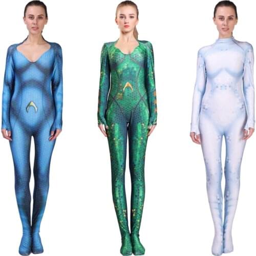 Aquaman Mera Mermaid Costume Amber Heard Sea Queen Mera Costume Bodysuit Superhero Halloween Cosplay Jumpsuit for Swimming