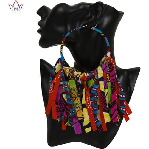 Summer African Earrings Fashion Women Africa Handmade Statement Circle Jewellery Print Wax Fabric Accessories