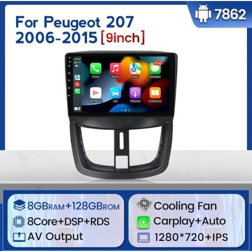 Mekede 6GB+128GB 8 Core QLED 1280*720 Carplay 4G LTE Android 10.0 Car Navigation GPS Radio Player For Peugeot 207 2006 - 2015