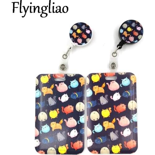 Cartoon Colorful Cats Cute Credit Card Cover Lanyard Bags Retractable Badge Reel Student Nurse Exhibition Enfermera Name Clips
