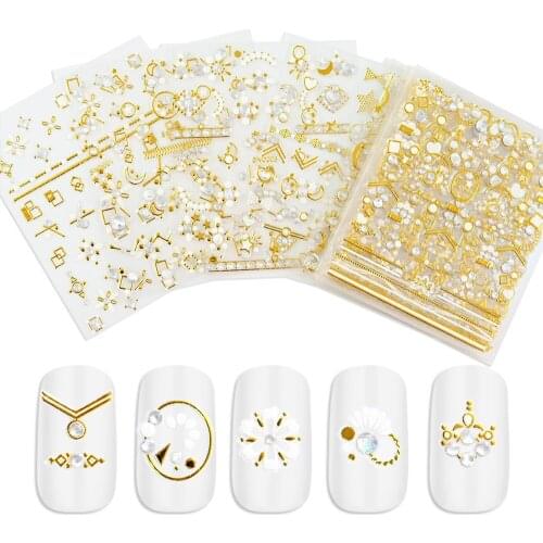 24/30Pcs 3D Laser Bronzing Nail Art Sticker Butterfly/Retro Diamond Pattern Back Glue Slider Luxury Manicure Decal Decoration A5