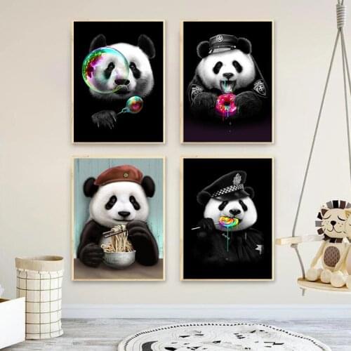 Funny Art Cute Cartoon Animals Panda Eating Canvas Painting Poster Print Wall Art for Living Room Home Cuadros Decor