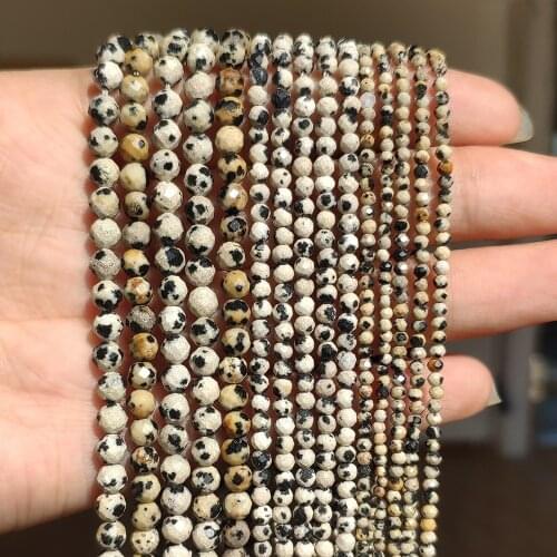 Natural Stone Yellow Spotted Jasper Faceted Loose Round Mineral Tiny Beads for Jewelry Making DIY Bracelet 15inch 2/3/4mm