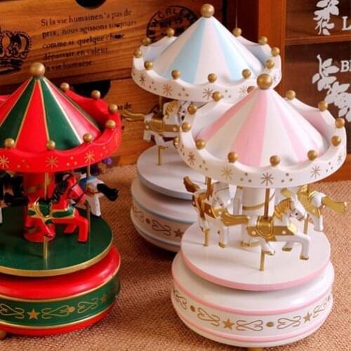New Wooden Merry-Go-Round Carousel Music Box For Kids Wedding Gift Toy