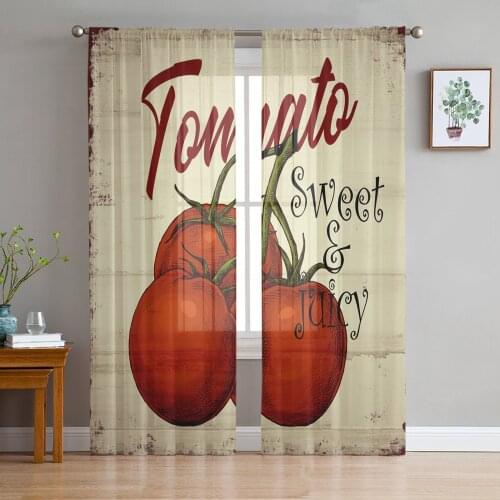 Tomato Wood Grain Retro Screens Voile Tulle Sheer Curtains for Bedroom Living Room Kitchen Decor Chiffon Windows Curtain