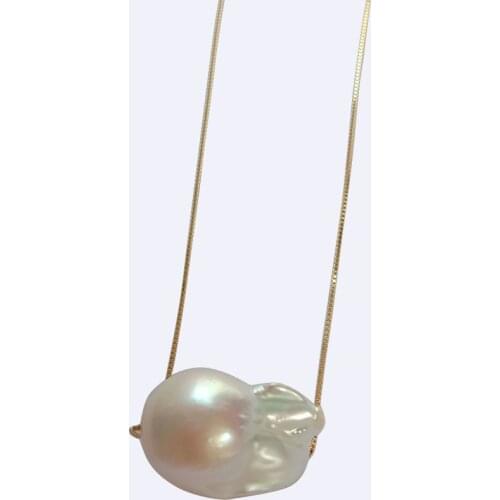 18 inch 925 silver box chain pendant necklace,100% nature freshwater near-big baroque pearl ,18k gold plating