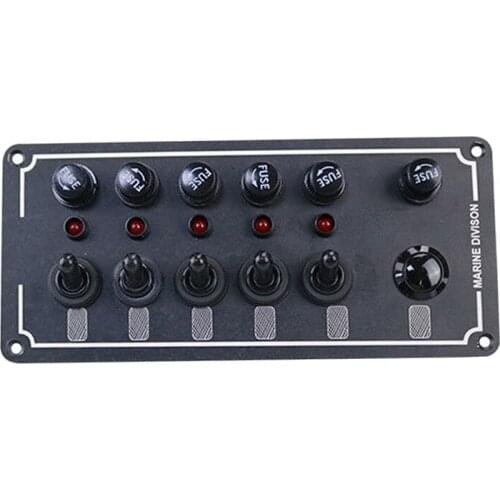6 Gang Marine Toggle Switch Panel DC 12V/24V Fused ON/OFF Overload Switch Panel with Light for Boat Caravan RV