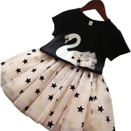Girls Swan Dress Sequins Star Tulle Dress for Girl Mesh Cotton lining Dresses Children Birthday Party Clothes Christmas Dress