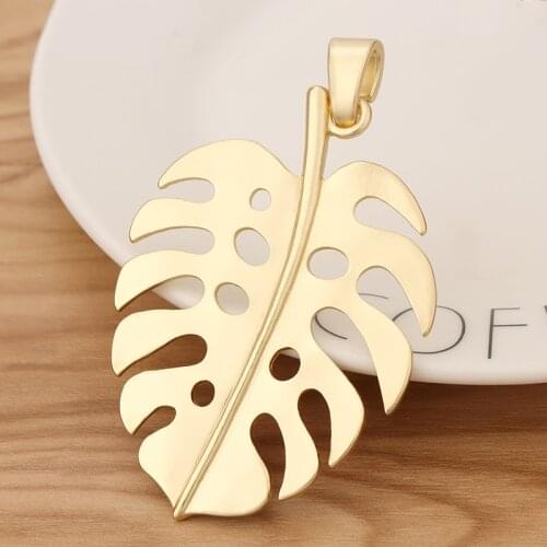 2 Pieces Matte Gold Large Monstera Leaf Charms Tropical Palm Leaves Pendants for Necklace Jewellery Making 84x51mm