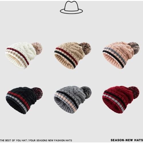 1 Pc Thick Velvet Fashion Women Men Wool Knitted Caps Hats Big Hairy Ball Warm Sleeve Caps Outdoor Winter Autumn Headwear Hat