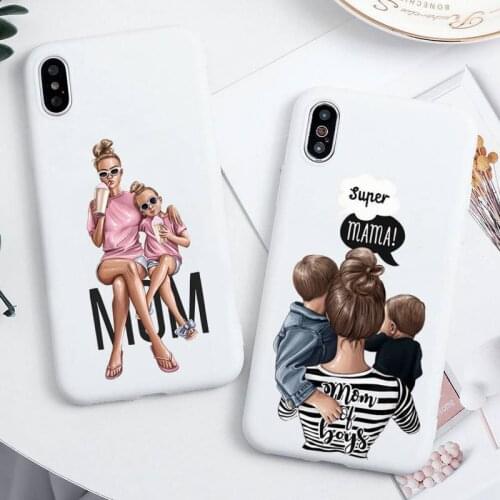 Super Mom Baby Pattern Phone Case For iphone 12 11 Pro Max Mini XS 8 7 6 6S Plus X SE 2020 XR Candy white Silicone cover