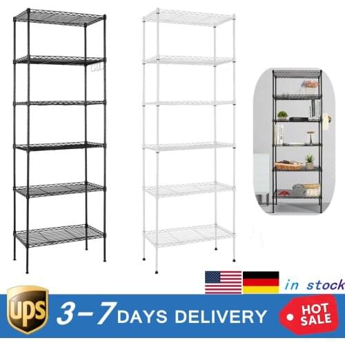 6 Tier Shelves Adjustable Height Organizer Storage Shelf Shelving Rack Carbon Steel with Baked Enamel Finishes and Anti-Rust