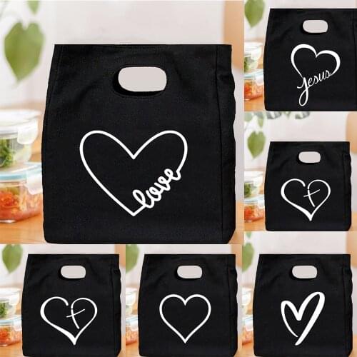 Christ Faith Love Printing Lunch Bag Reusable Canvas Thermal Bags Harajuku Travel Portable Picnic Pouch Eco Cooler Bag for Kids