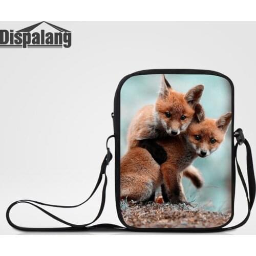 Dispalang Animal Wolf Fox Printing Men Shoulder Crossbody Bags Boy Mini Messenger Bag For Travel Mens Business Flap Toddler Bag