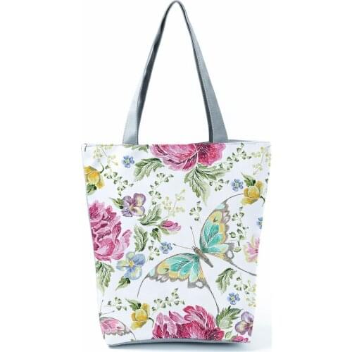 Floral Butterfly Printed Handbags Fashion All-Match Shoulder Bag High Capacity Beach Bag Eco Friendly Shopping Bag Portable Tote