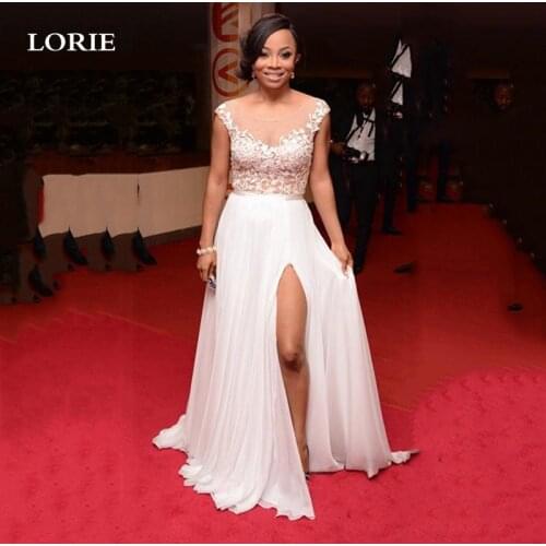 LORIE Boho Wedding Dress Cap Sleeve A Line Chiffon Long Backless Beach Wedding Gown Appliques Side Split Lace Bridal Gowns 2020