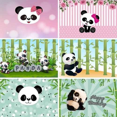 Vinyl Baby Birthday Backdrop Photocall Cute Panda Bamboo Zoo Photography Personalized Photographic Background For Photo Studio