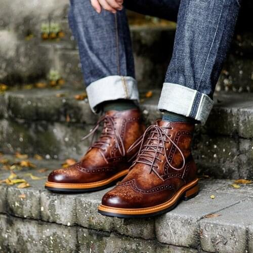 Luxury Genuine Leather Men Shoes Martins Boots Fashion Vintage Ankle Boots High Quality Male Lace-up Leisure Chelsea Boots