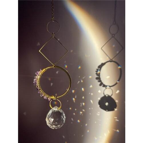 Suncatcher Prism Amethyst Light Catcher Rainbow Maker Chic Good Luck Suncatcher with Aventurine Gemstones Window Door Way Wall