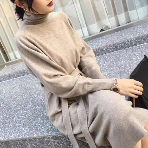 Whcw Cgdsr Winter Thick Jumper Korean Style Autumn Solid Knitted Pullover Elegant 2020 New Vintage Oversized Sweater Dress Women