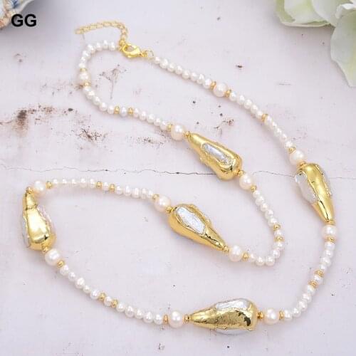 GuaiGuai Jewelry Freshwater Cultured White Pearl Keshi Pearl Station Long Sweater Chain Necklace 29"