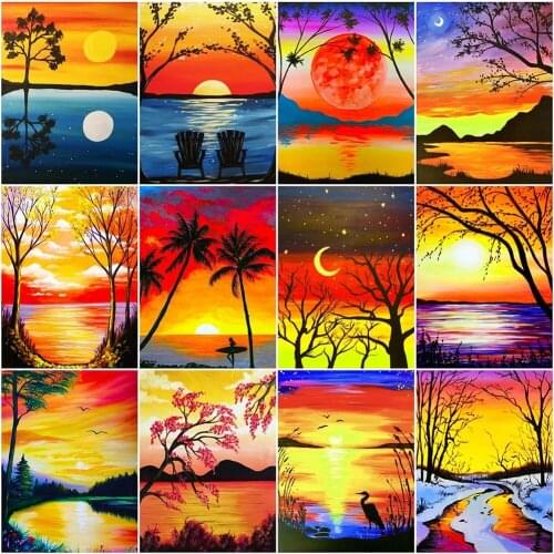 Sunset Scenery 5D Diy Diamond Painting Full Square Round Diamond Embroidery Tree Landscape Rhinestone Picture Home Decoration