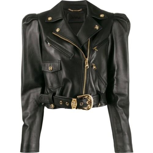 2021 Luxury Brand Designer Real Sheepskin Short Jackets Genuine Leather Natural Sheep Long Sleeve Elegant Ladies Coats Plus Size