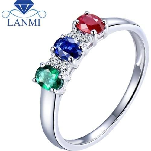 Women Rings Classic Style Solid 14K White Gold Natural Gemstones Sapphire Ruby Emerald Diamonds Ring For Female Jewelry In Stock