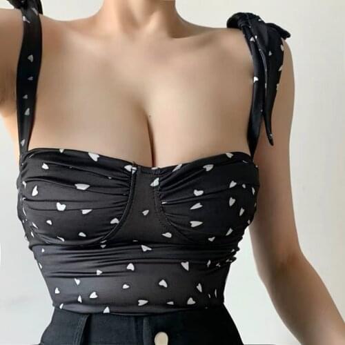 Summer fashion Vintage off shoulder sleeveless top womens low chest sexy bow Halter vest wave point girls sense top
