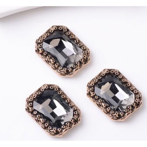10 Pieces 19*25mm Rectangle Vintage Metal Rhinestone Buttons Ornamental Crafts DIY Jewelry Making