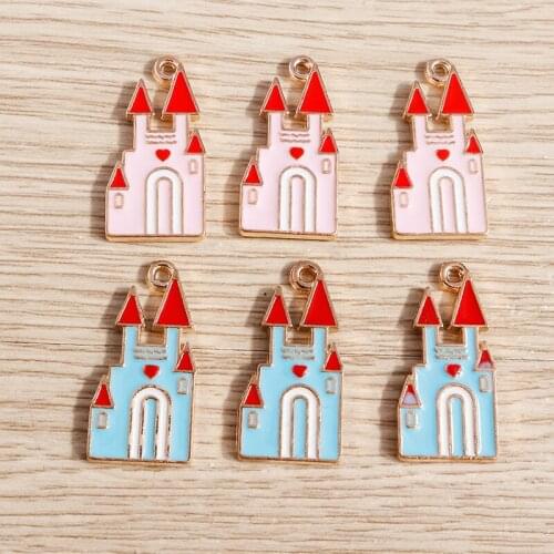 10pcs 12*25mm Alloy Enamel Castle Charms for Making Pendants Necklaces Drop Earrings Keychain DIY Jewelry Findings Accessories