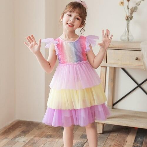 2021 Fashion Baby Girls Dress New Summer Dress Unicorn Sleeveless Dress Children Clothes Wedding Birthday Party 3-10 Years