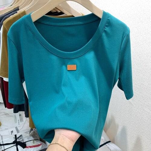 2021 Tee Shirt Bottom Shirt Cotton Short Sleeve Summer T-shirt Womens New European Foreign Style Shirt Office T-shirt 15915