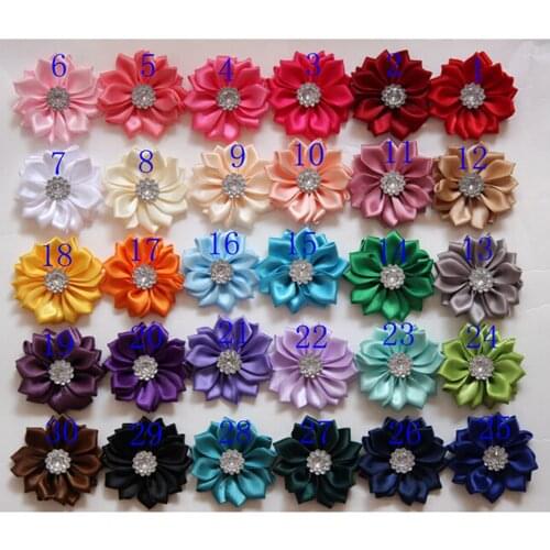 300 pcs/lot ,4 cm mini satin fabric flower,Hand-stitched satin flowers with rhinestone apparel fashion accessories tie headwear