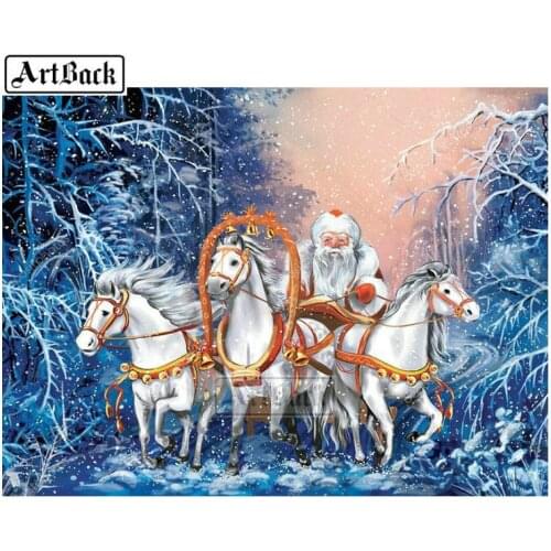 5d diy diamond painting christmas horse kit full square drill 3d diamond embroidery winter landscape mosaic artwork gift SE144