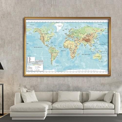 5x7feet Large World Topography Map Wall Sticker In Turkish Vintage Poster Canvas Topography Map Wall Art for Home Education Use