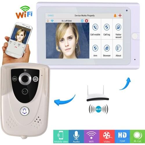 720P 7" WiFi IP Wireless Video DoorPhone intercom Doorbell IP Camera PIR IR Night Vision 1 monitor 1 Outdoor camera