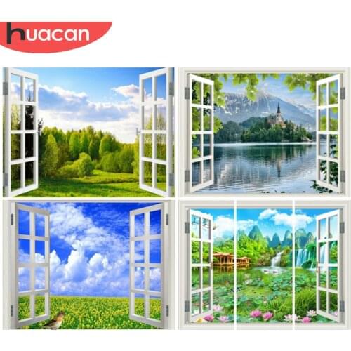 HUACAN Diamond Painting Natural Landscape Diamond Embroidery Mosaic Window Decoration For Home Handmade Gift