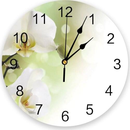 White Phalaenopsis Silent Decorative Wall Clock Digital Clock Operated Round Home Office School Clocks